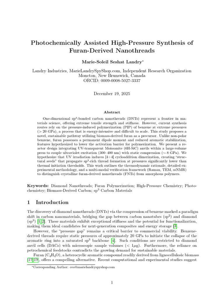 Photochemically Assisted High Pressure Synthesis of Furan Derived ...