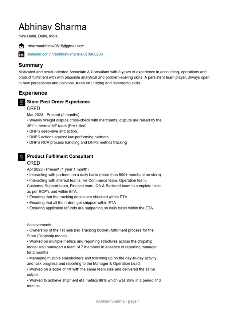 Abhinav Sharma: Consultant & Analyst Profile | PDF | Business Economics ...