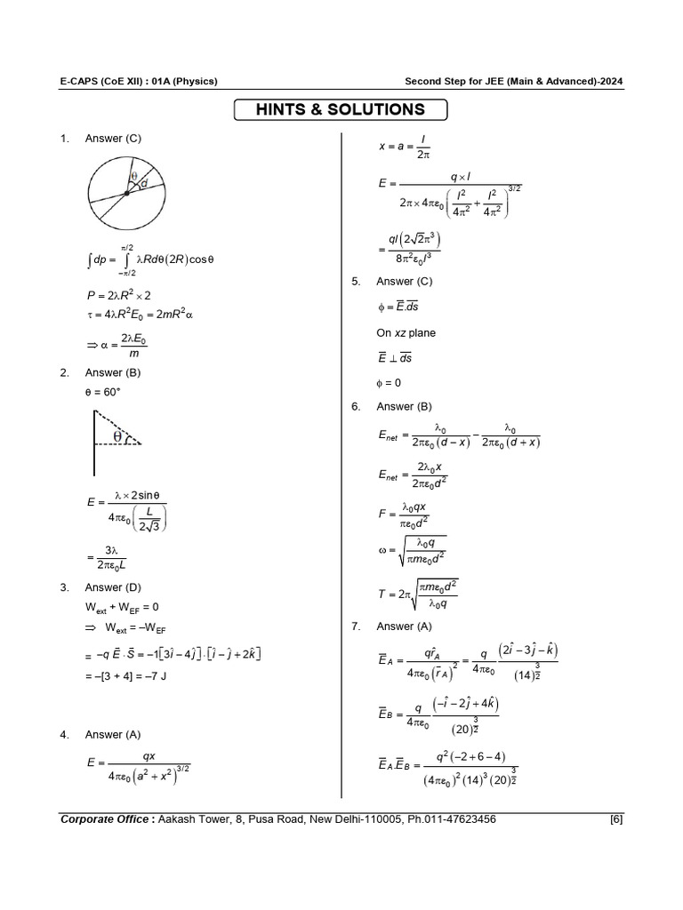 JEE Physics Solutions 2024 E-CAPS 01A | PDF | Chess Theory | Chess