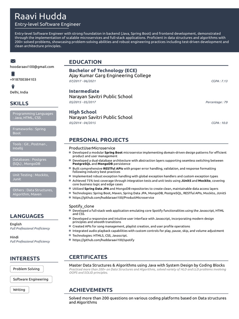 Entry-Level Software Engineer Profile | PDF | Postgre Sql | Unit Testing