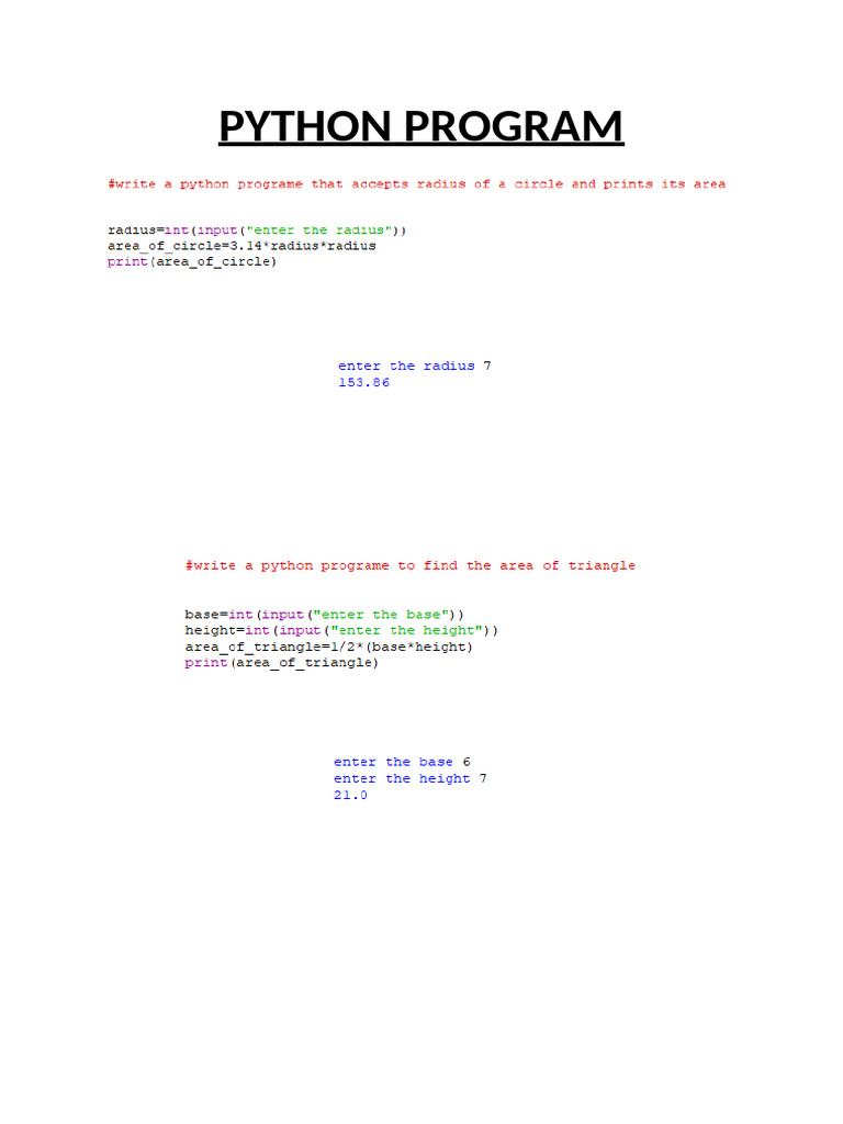 Python Program Output for XI Science | PDF