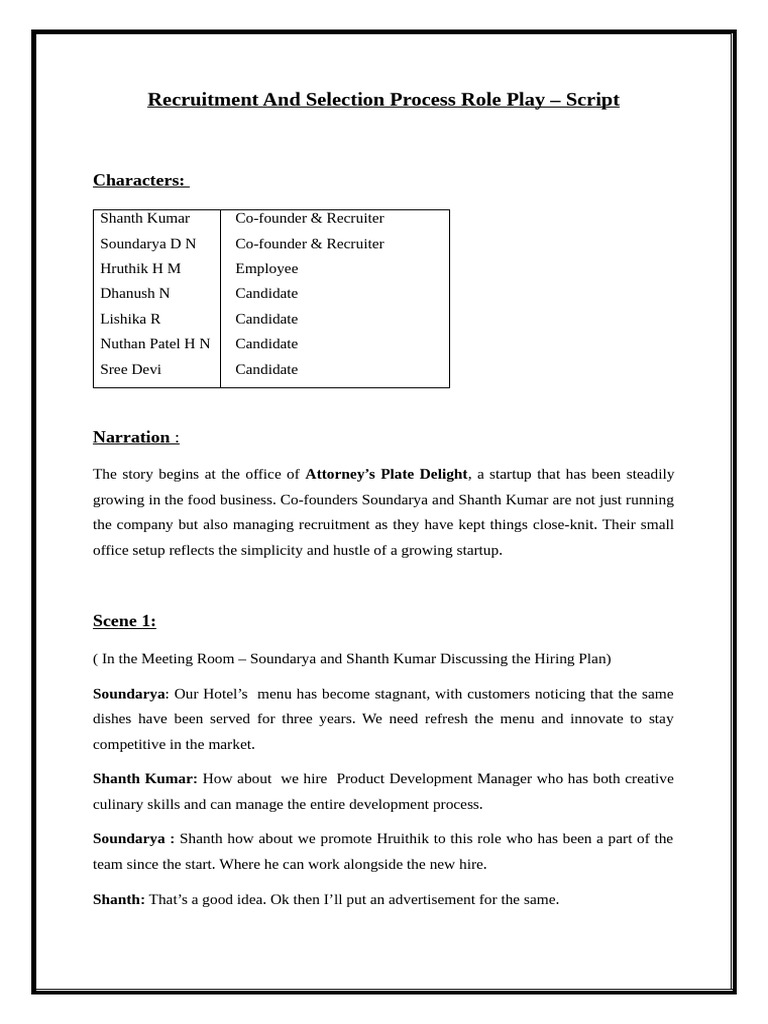 Recruitment Role Play Script for Startups | PDF | Taste | Curry