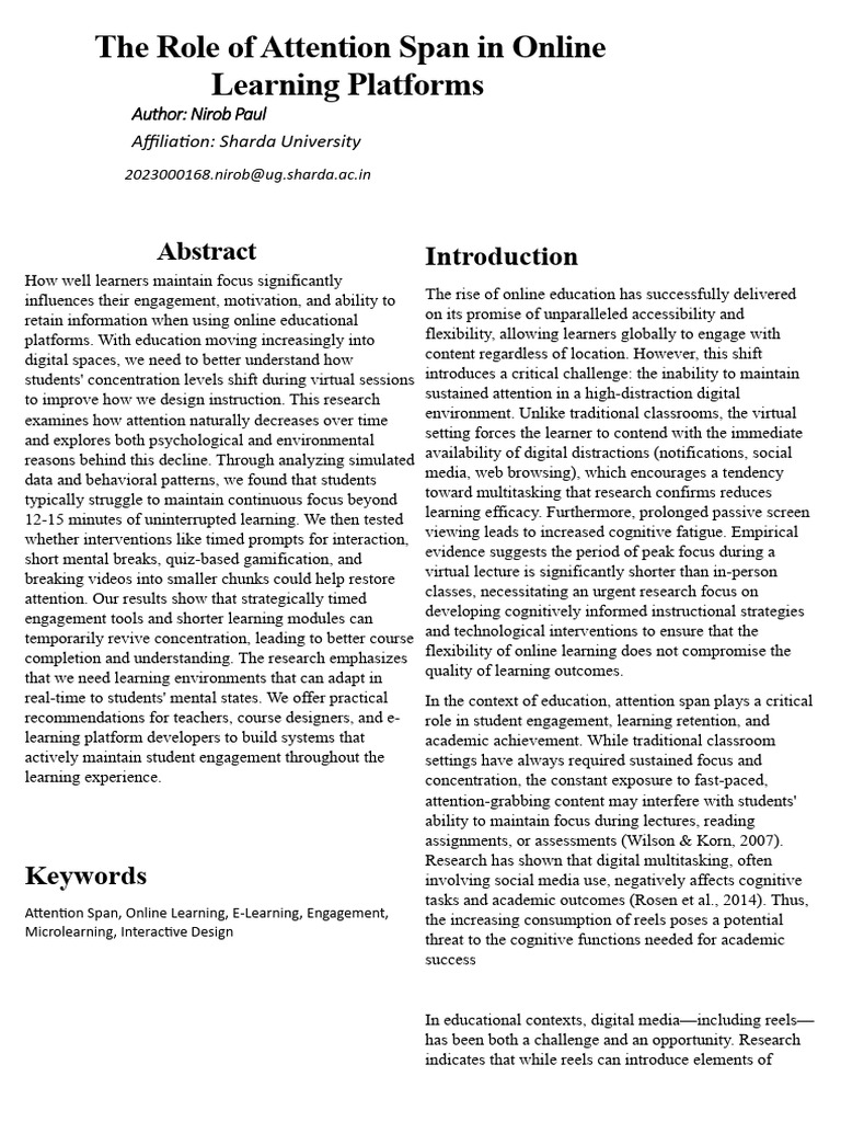 The Role of Attention Span in Online Final | PDF | Learning ...