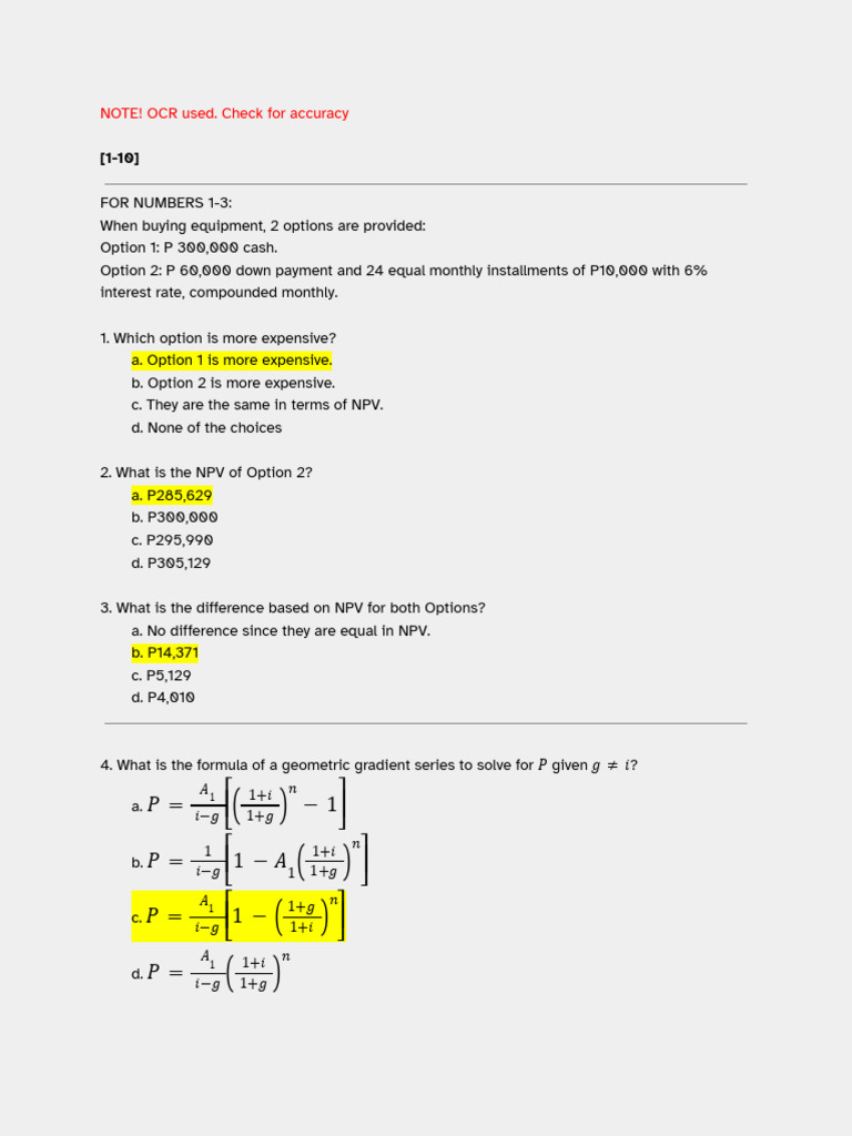 Econ Finals Departmentals Answer Key | PDF | Interest | Depreciation