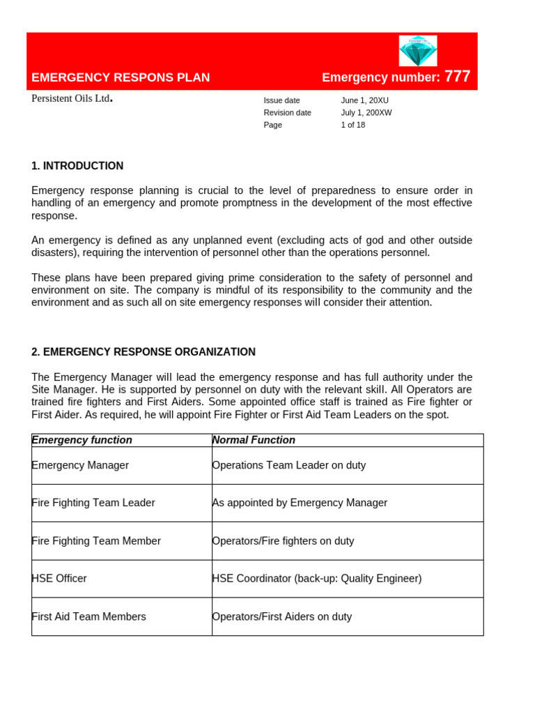 Emergency Response Plan Overview | PDF | Emergency Management | Emergency