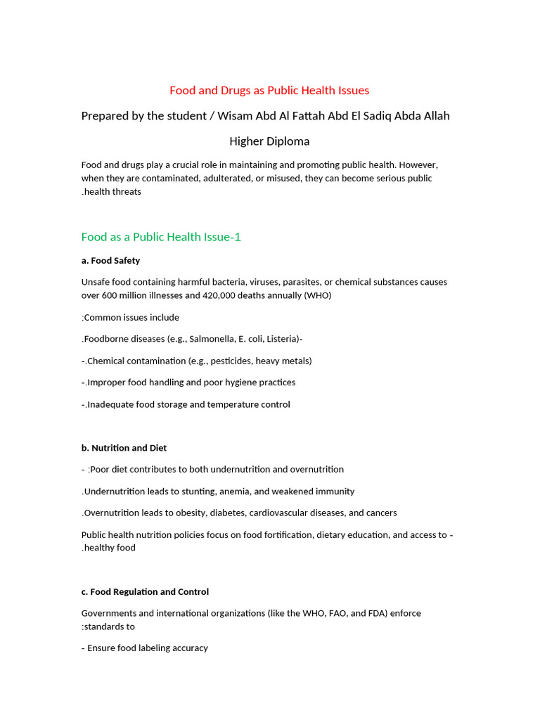Food and Drugs As Public Health Issues | PDF | Food Safety ...