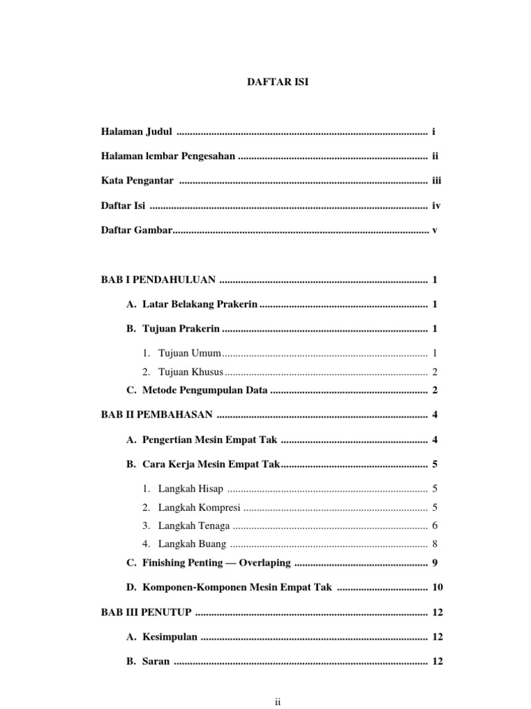 Contoh Daftar Isi Laporan Pkl
