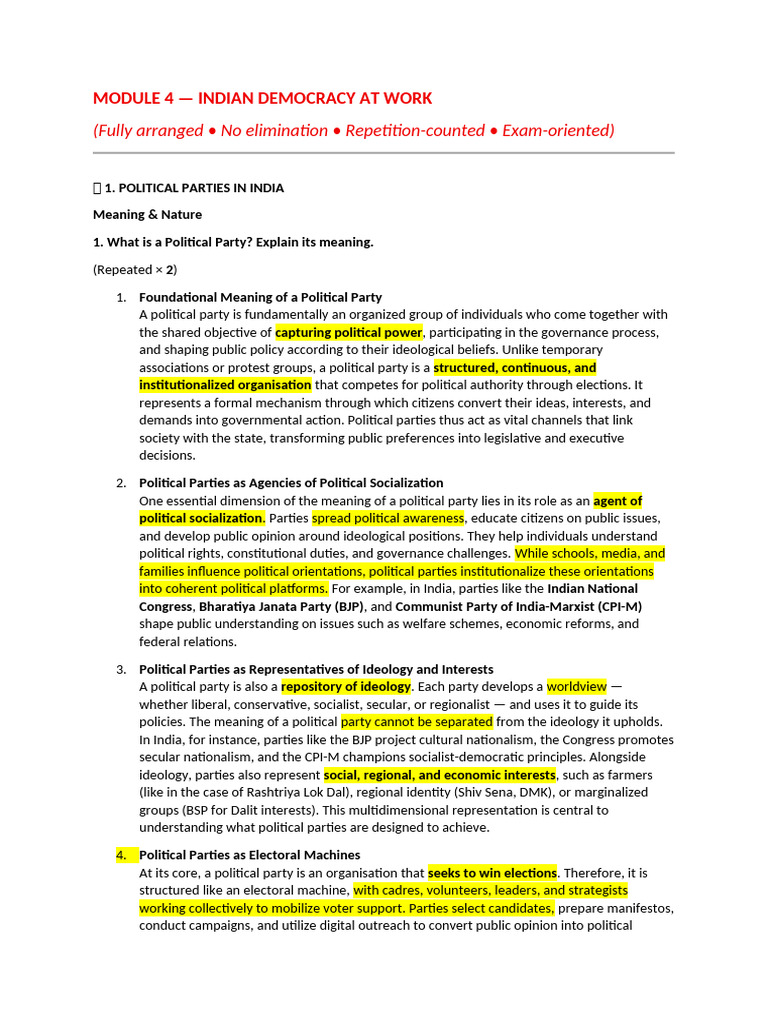 Pol Science Mod 4 | PDF | Political Parties | Government