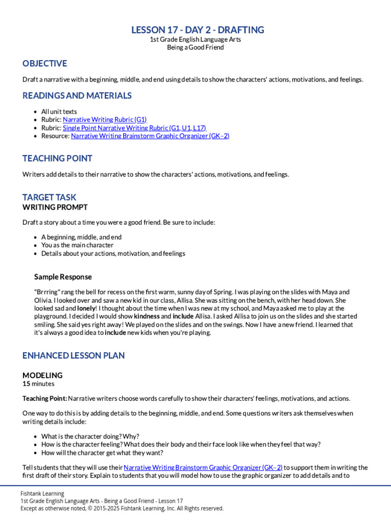 G01 Fishtank ELA Unit 1 Lesson 17- DRAFTING | PDF | Narrative | Word