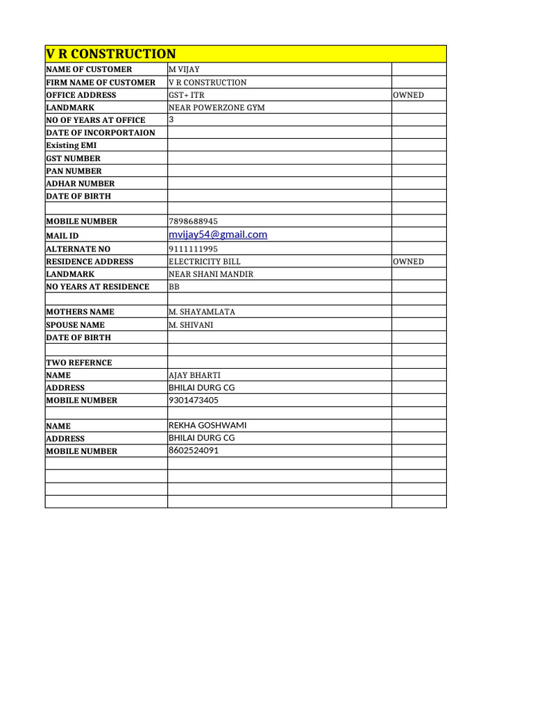 M VIJAY Detail Sheet | PDF
