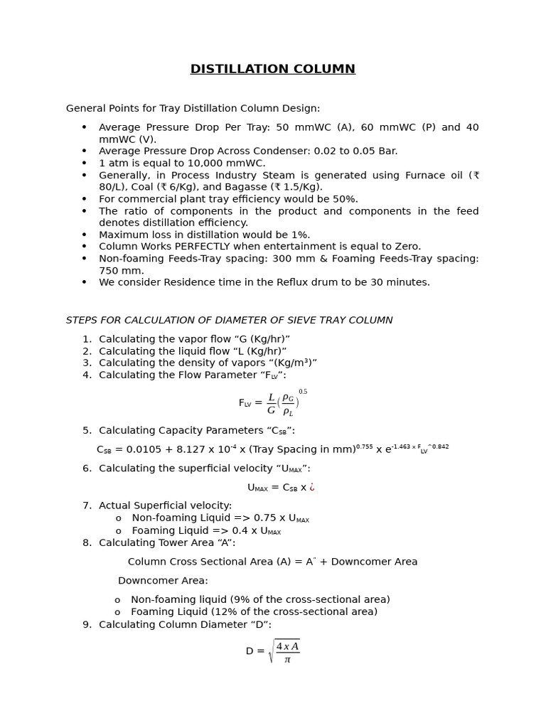 Tray Distillation Column Design Guide | PDF | Distillation | Thermodynamics