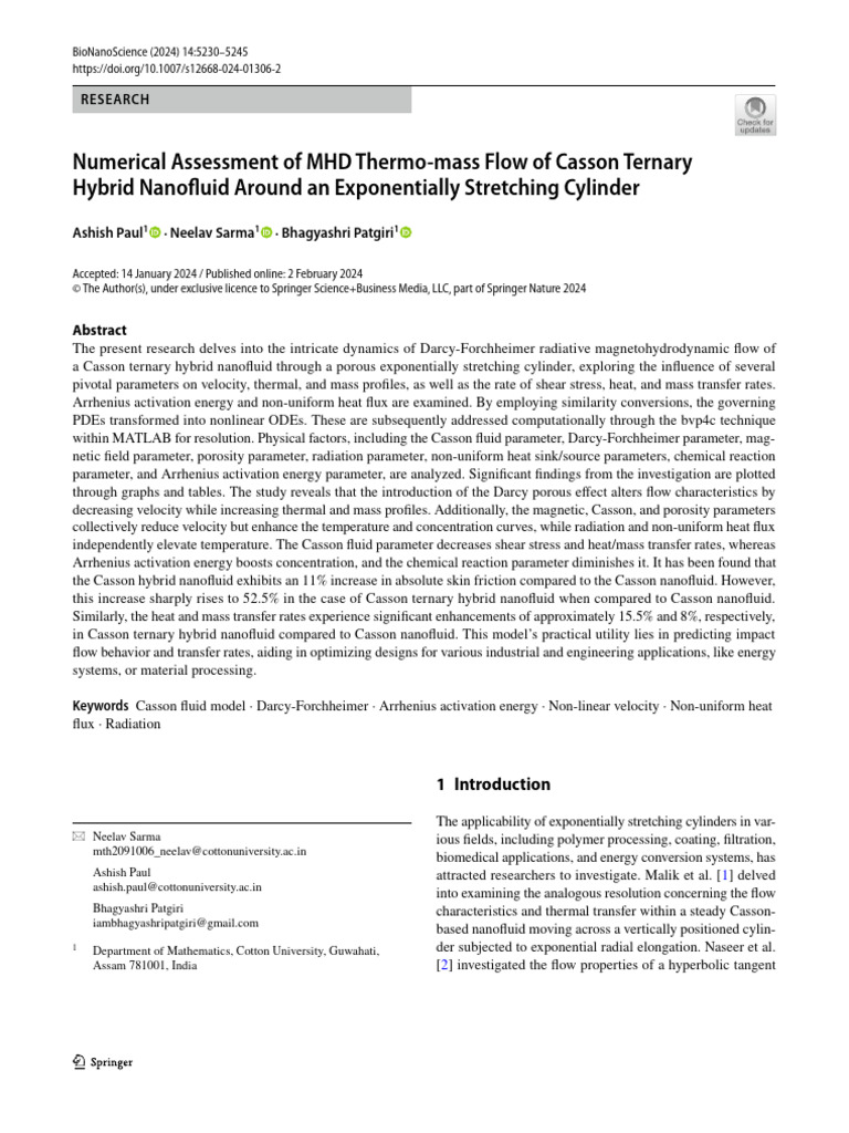 MHD Flow of Casson Hybrid Nanofluid | PDF | Heat Transfer | Viscosity