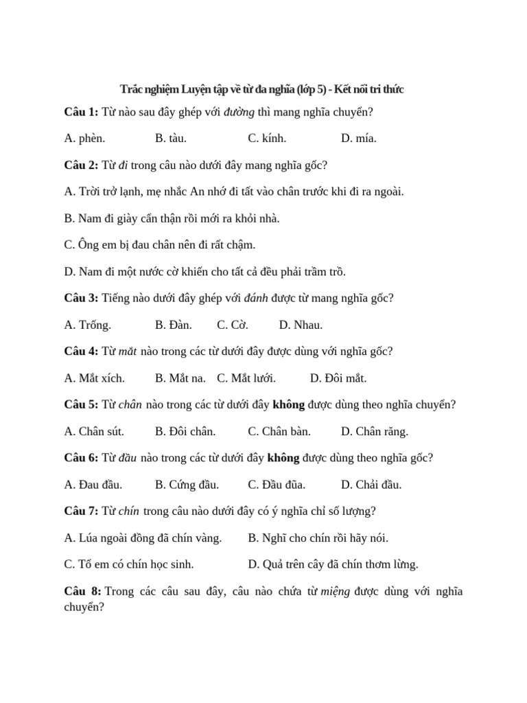 bt từ đa nghĩa 1 | PDF