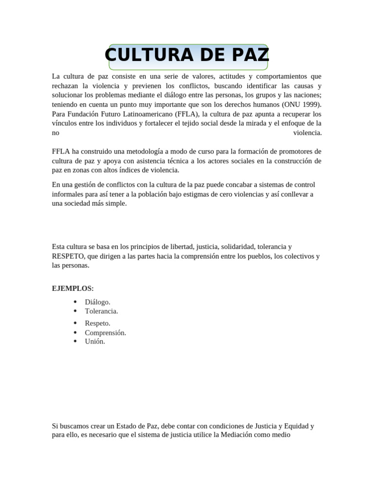 Promoción de la Cultura de Paz | PDF