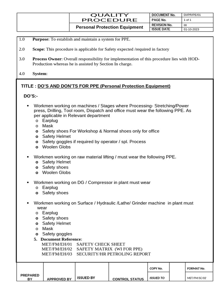PPE Guidelines for Factory Safety | PDF | Personal Protective Equipment ...