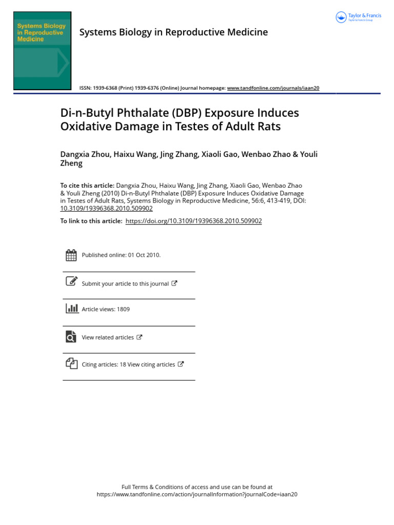 Di-n-Butyl Phthalate DBP Exposure Induces Oxidative Damage in Testes of ... - Di-N-Butyl Phthalate Free Paint