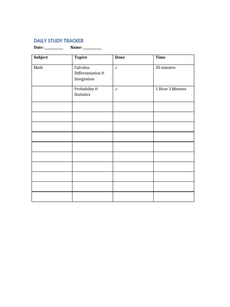 Daily Study Tracker With Borders | PDF