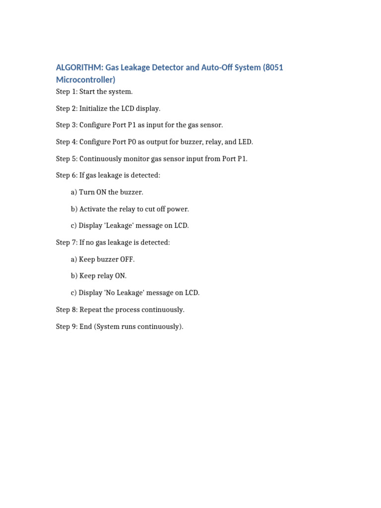 Gas Leakage Algorithm 8051 | PDF