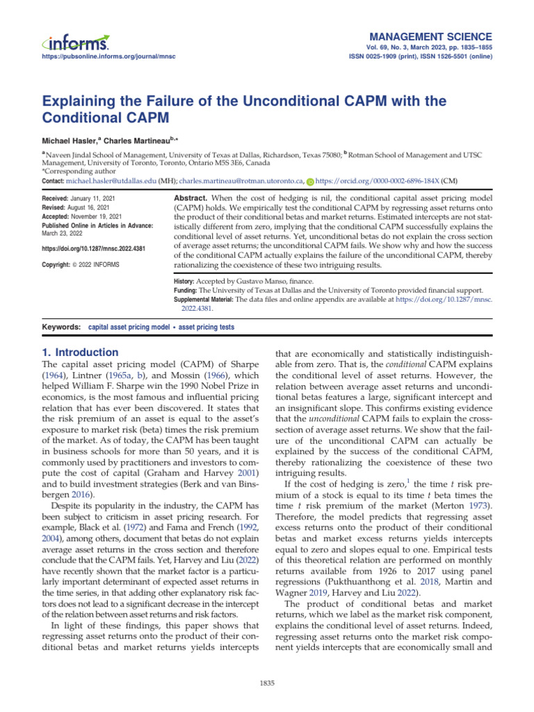 Conditional CAPM vs Unconditional CAPM | PDF | Capital Asset Pricing ...