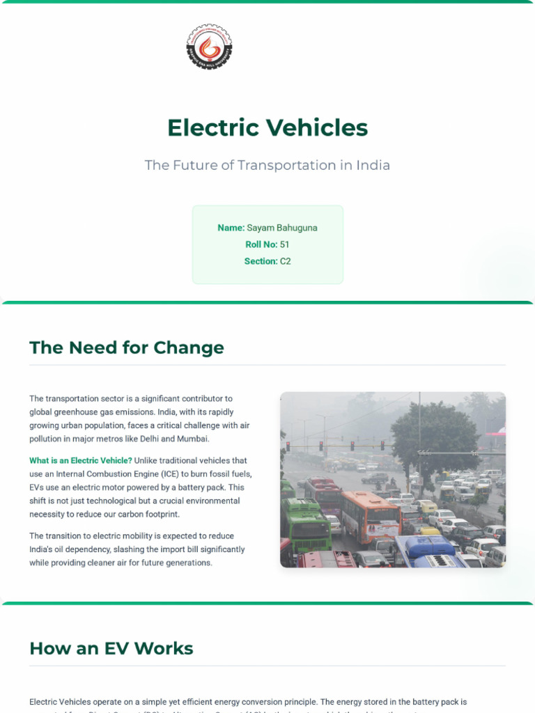 Electric Vehicles and The Future of Transportation in India | PDF