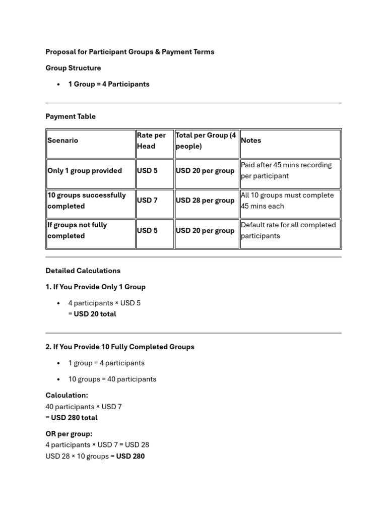 Participant Groups Payment Proposal | PDF