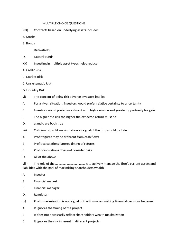 MULTIPLE CHOICE QUESTIONS For Banking and Credit | PDF | Bonds (Finance ...
