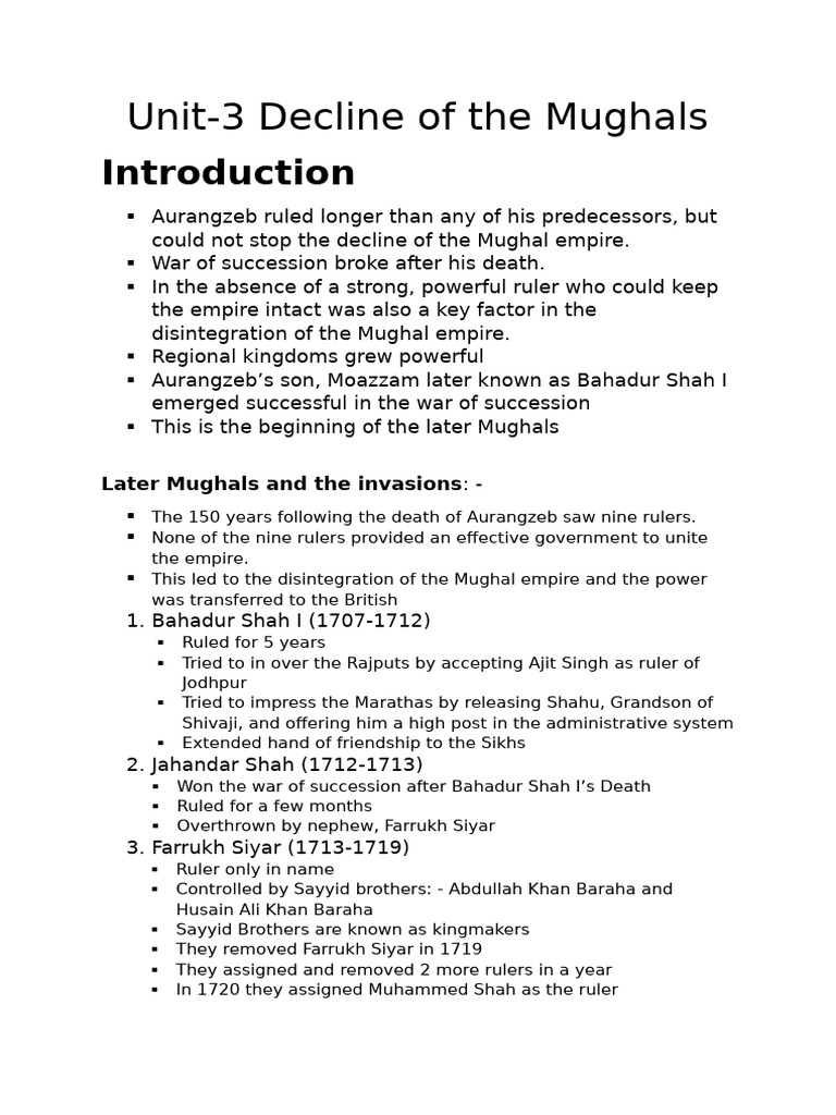 Decline of the Mughal Empire Explained | PDF | Mughal Empire