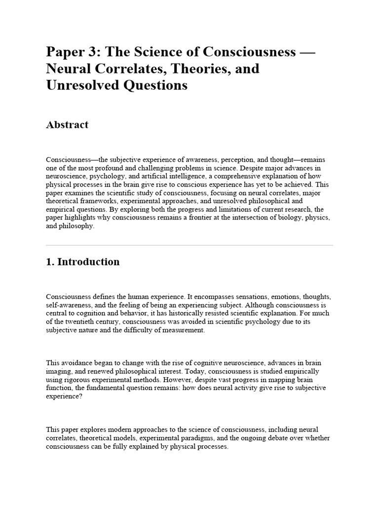 Paper 3- The Science of Consciousness — Neural Correlates, Theories ...