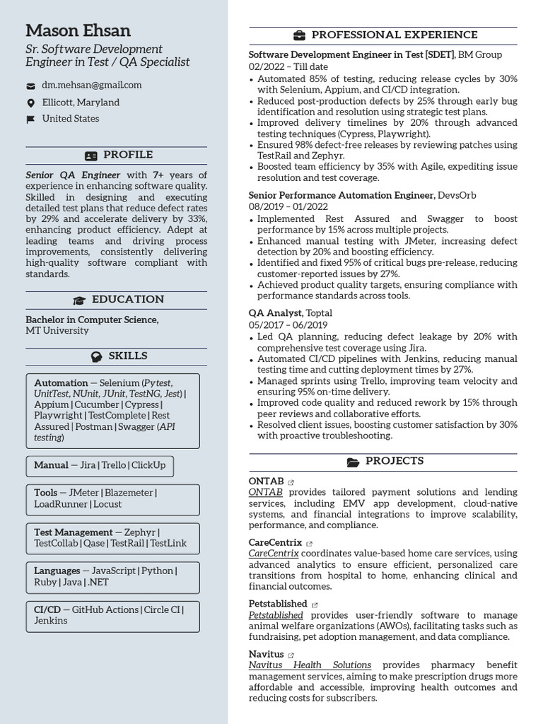 Senior QA Engineer Profile Summary | PDF | Software Development ...