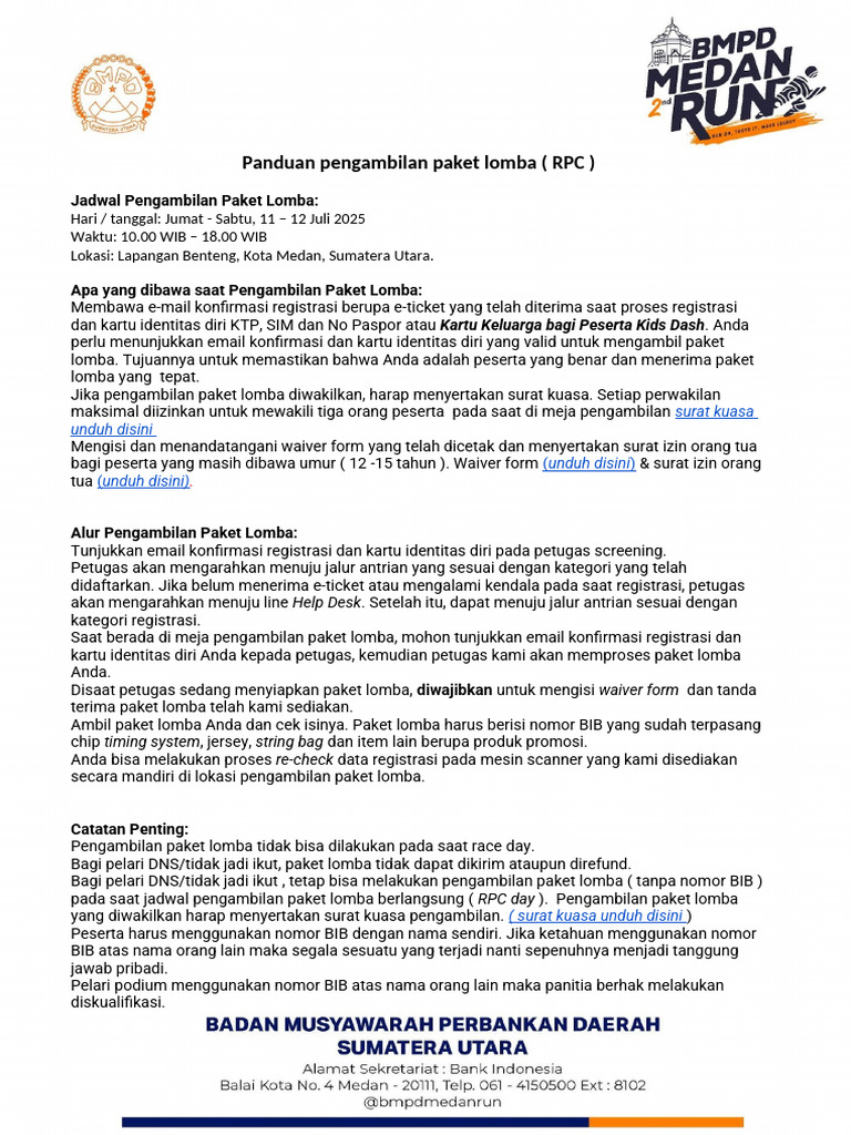 Panduan Pengambilan Paket Lomba RPC | PDF