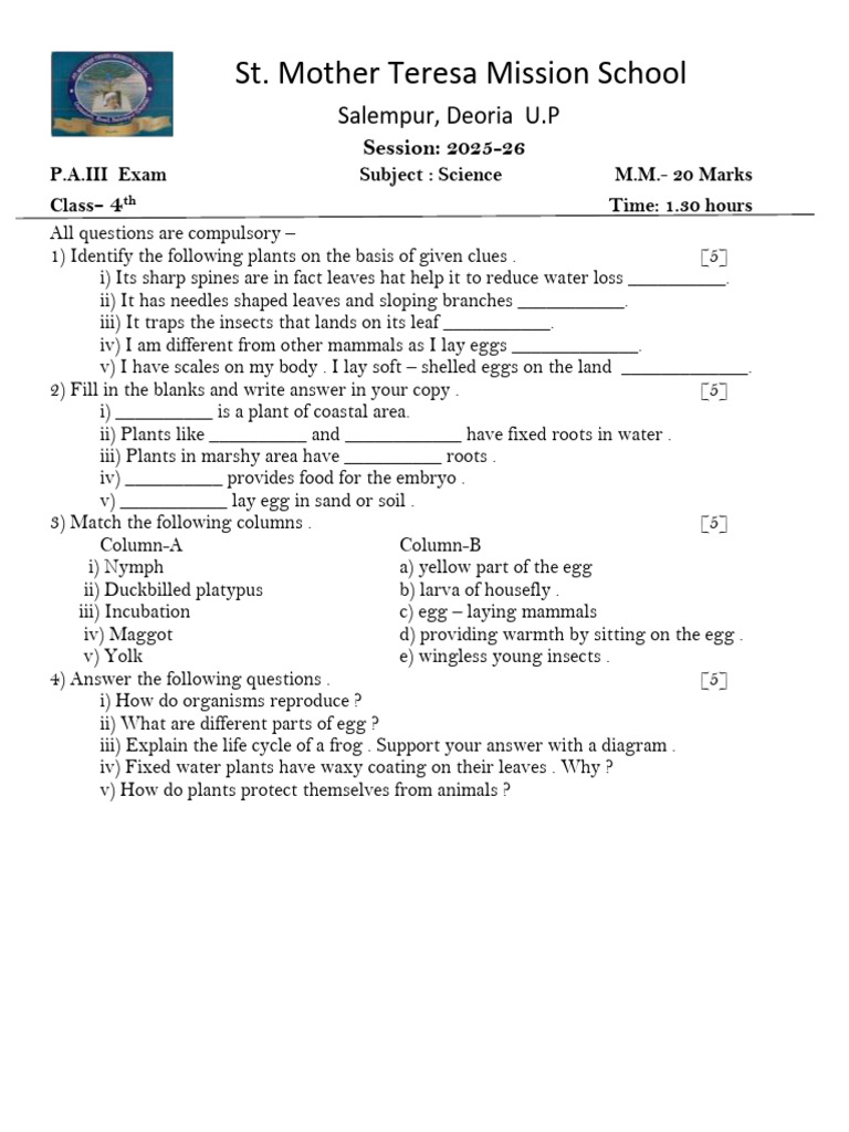 Class 4th Science Pa3 | PDF