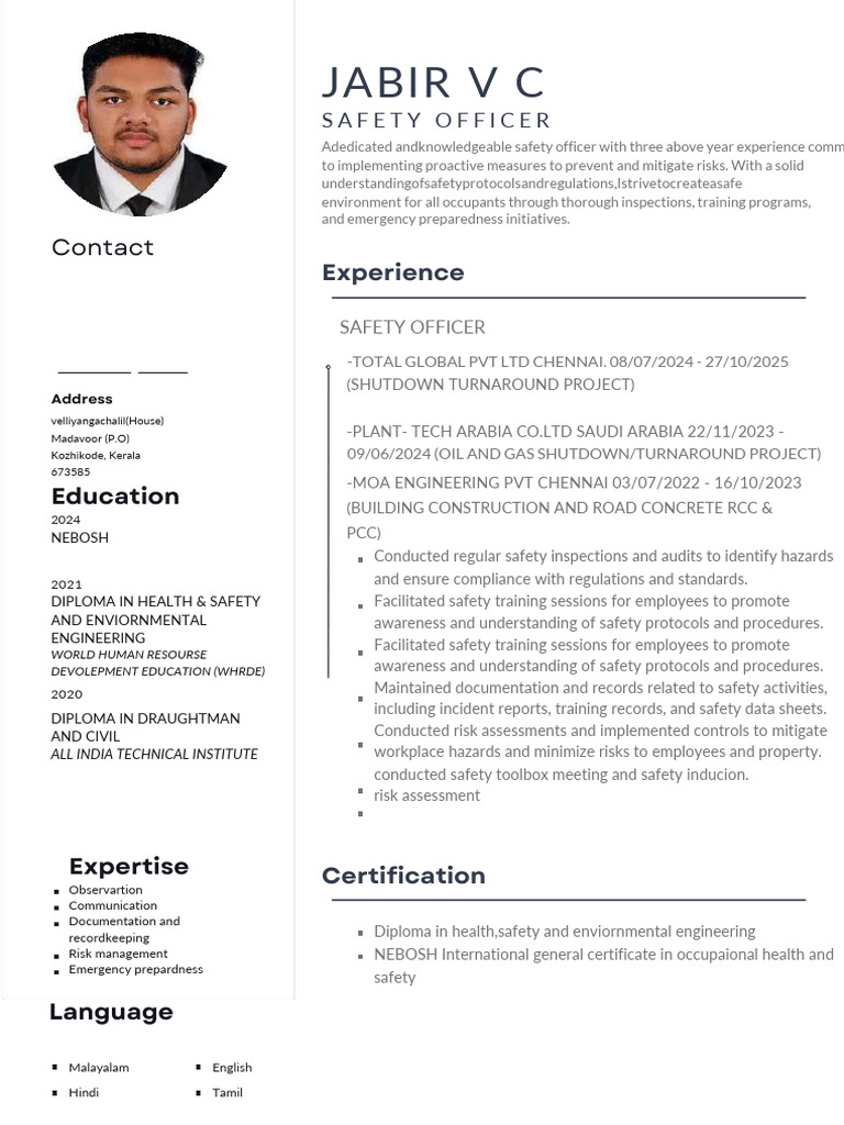 Safety Officer Resume and Qualifications | PDF | Occupational Safety ...