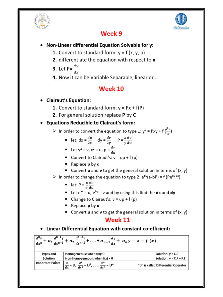 Differential Equation Summary | PDF | Equations | Polynomial