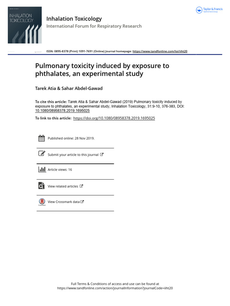 Pulmonary Toxicity from Phthalate Exposure | PDF | Polyvinyl Chloride ...