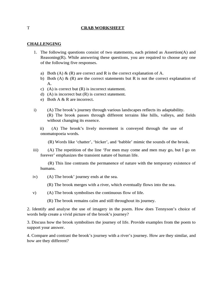 Crab Worksheet | PDF | River | Grammar