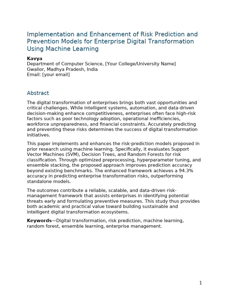 Machine Learning for Risk Prediction in Digital Transformation | PDF ...