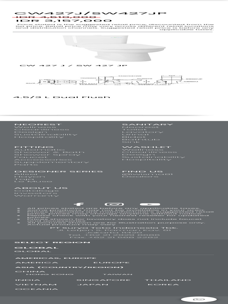 Sanitary Ware, Toilet, Closed Coupled Toilet, CW427J-SW427JP-TCW07S | PDF