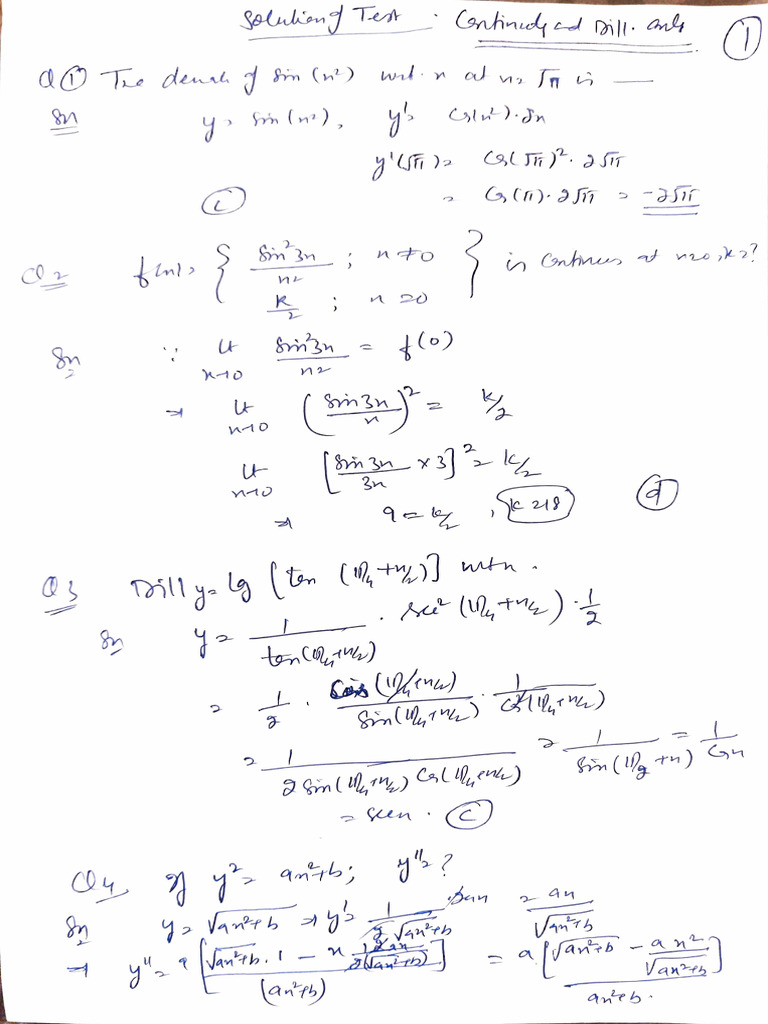 Solutions of Continuity and Differentiability Test. | PDF