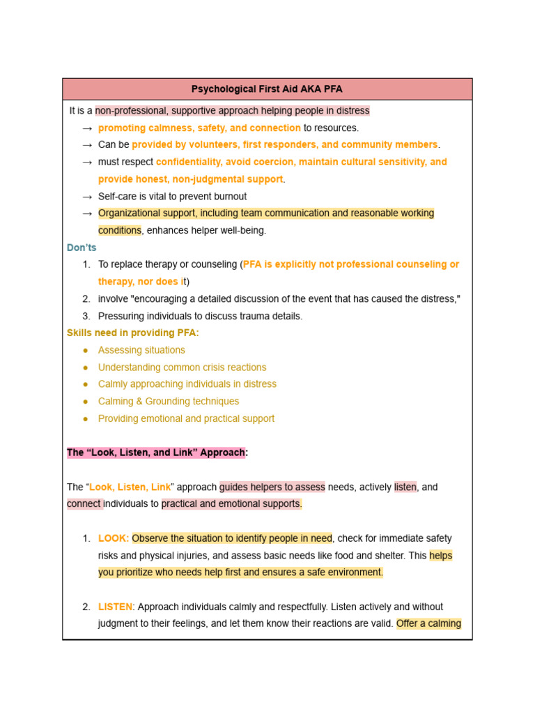 Psychological First Aid Guide | PDF | Psychological Trauma | Cognitive ...
