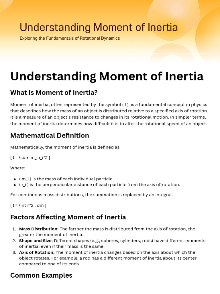 Moment of Inertia Explained | PDF | Rotation Around A Fixed Axis | Torque
