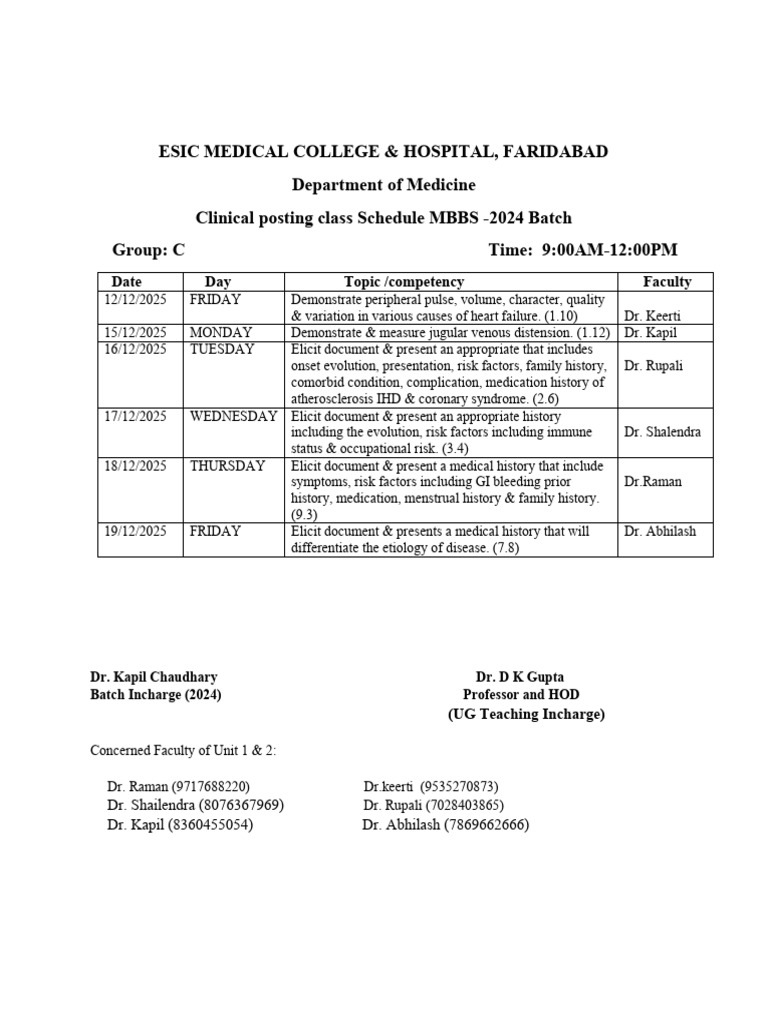 Clinical Roster Batch C 2024 | PDF