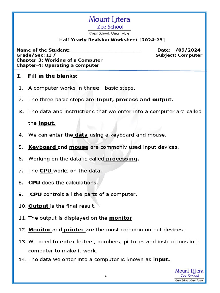 Grade 2 - Computer HY Revision Worksheet (Answer Key) | PDF | Window ...