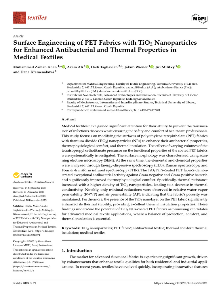 TiO2 Nanoparticles Enhance PET Fabrics | PDF | Titanium Dioxide ...