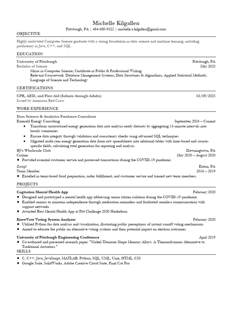 Michelle’s Resume | PDF | Data | Data Science