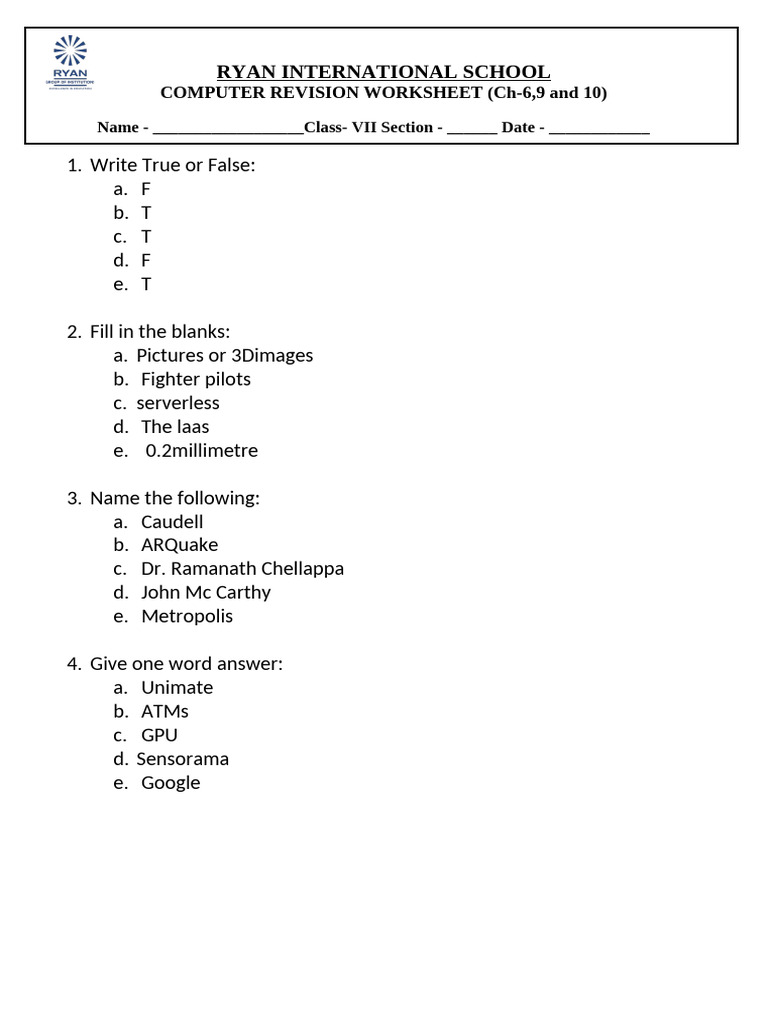 Answer Key - Class Vii | PDF