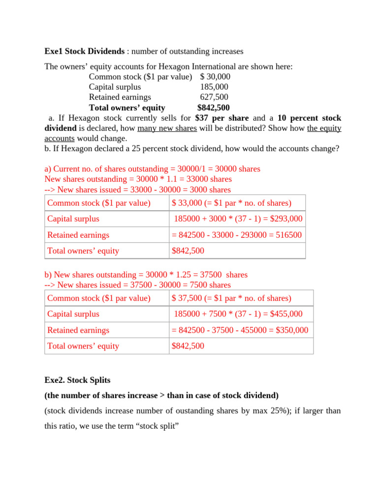 Stock Dividends and Equity Changes Analysis | PDF | Dividend | Share ...
