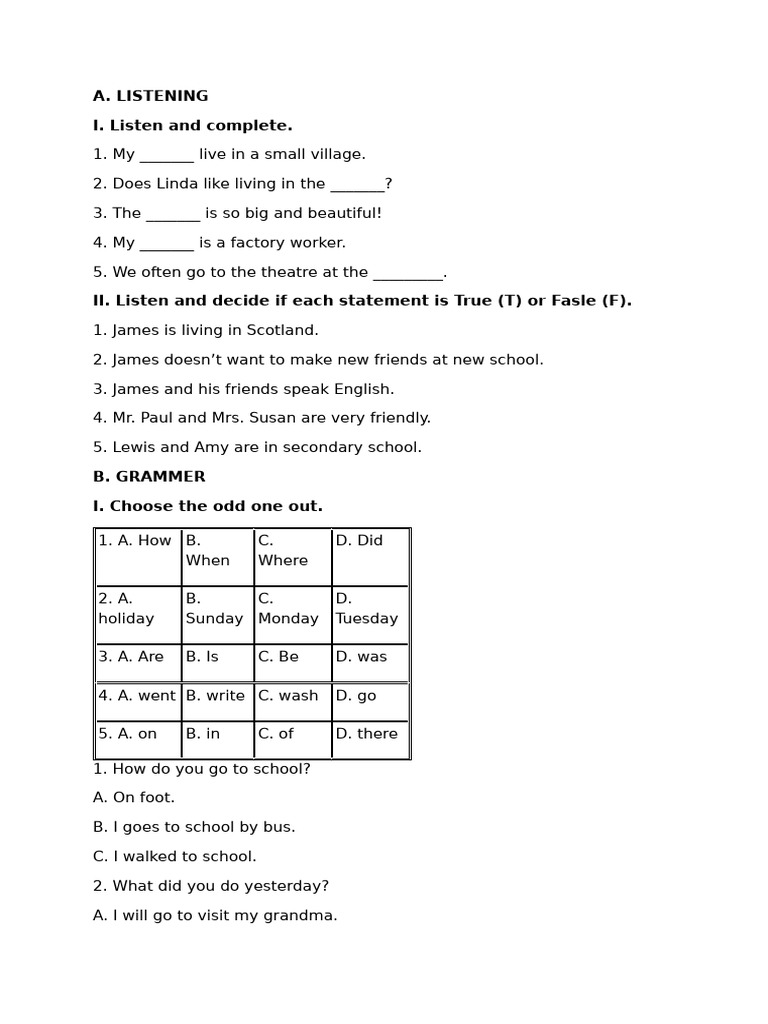 Listening and Grammar Exercises for Students | PDF