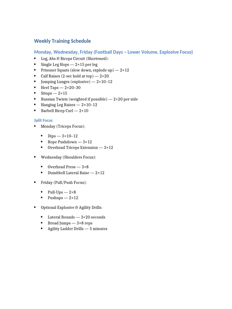 Weekly Football Training Schedule | PDF