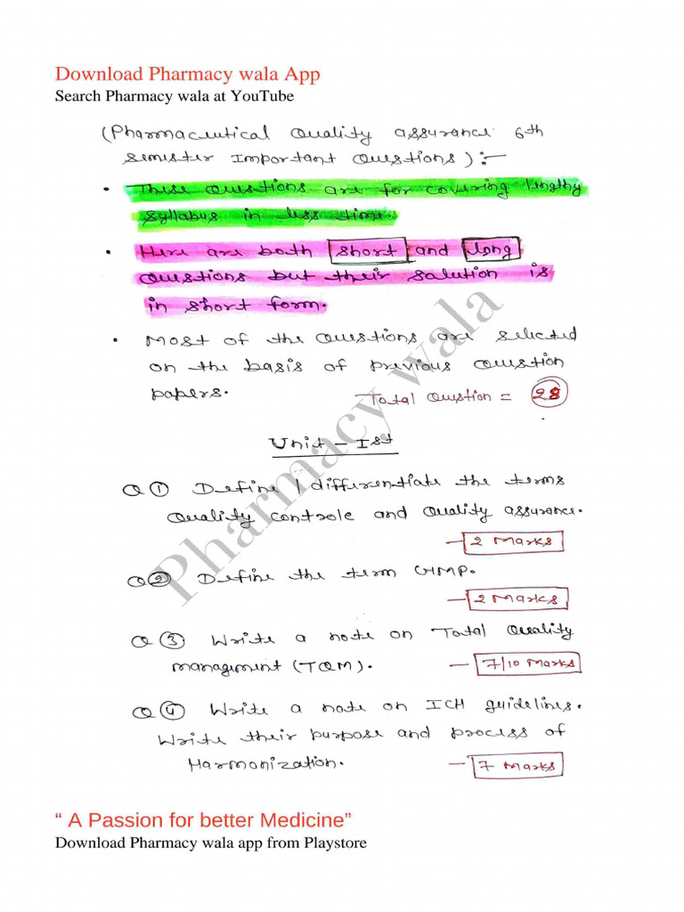 UNIT 1 5 Quality Assurance SEM 6th Pharmacy WalaUpdated? | PDF