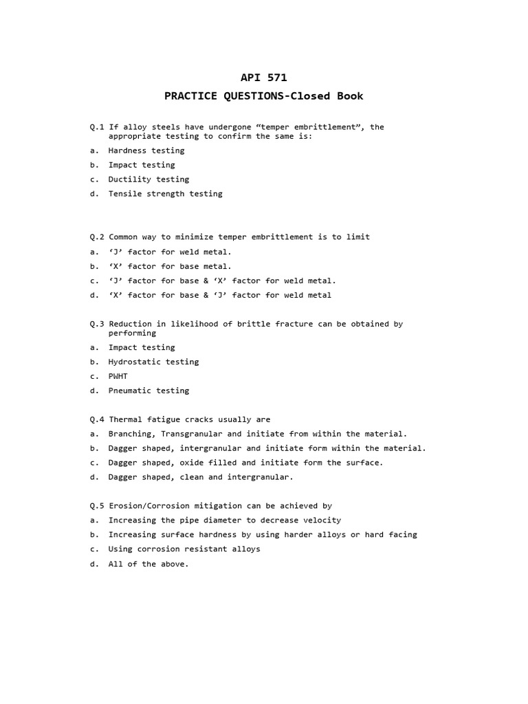 API-571 questions | PDF | Fracture | Materials